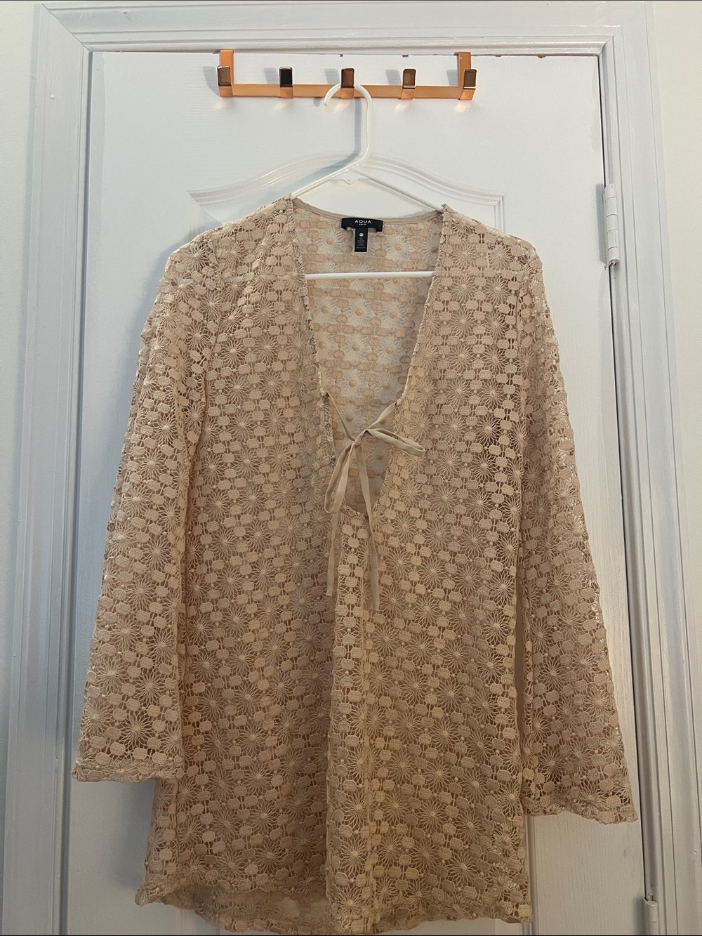 Aqua Swim Beige Floral Crochet Cover-Up